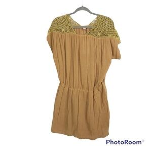 See U Soon mustard yellow crochet neckline mini dress Size S nwt